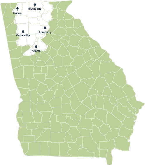 Map of Georgia highlighting the cities KalKare serves